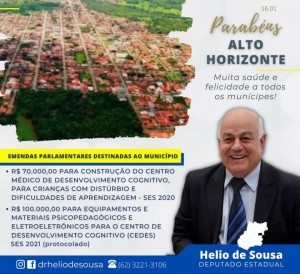 Dr Helio envia mensagem de felicitações a comunidade de Alto Horizonte