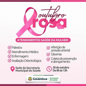 Prefeitura de Goianésia promove nesta sexta-feira atendimento especial no Outubro Rosa